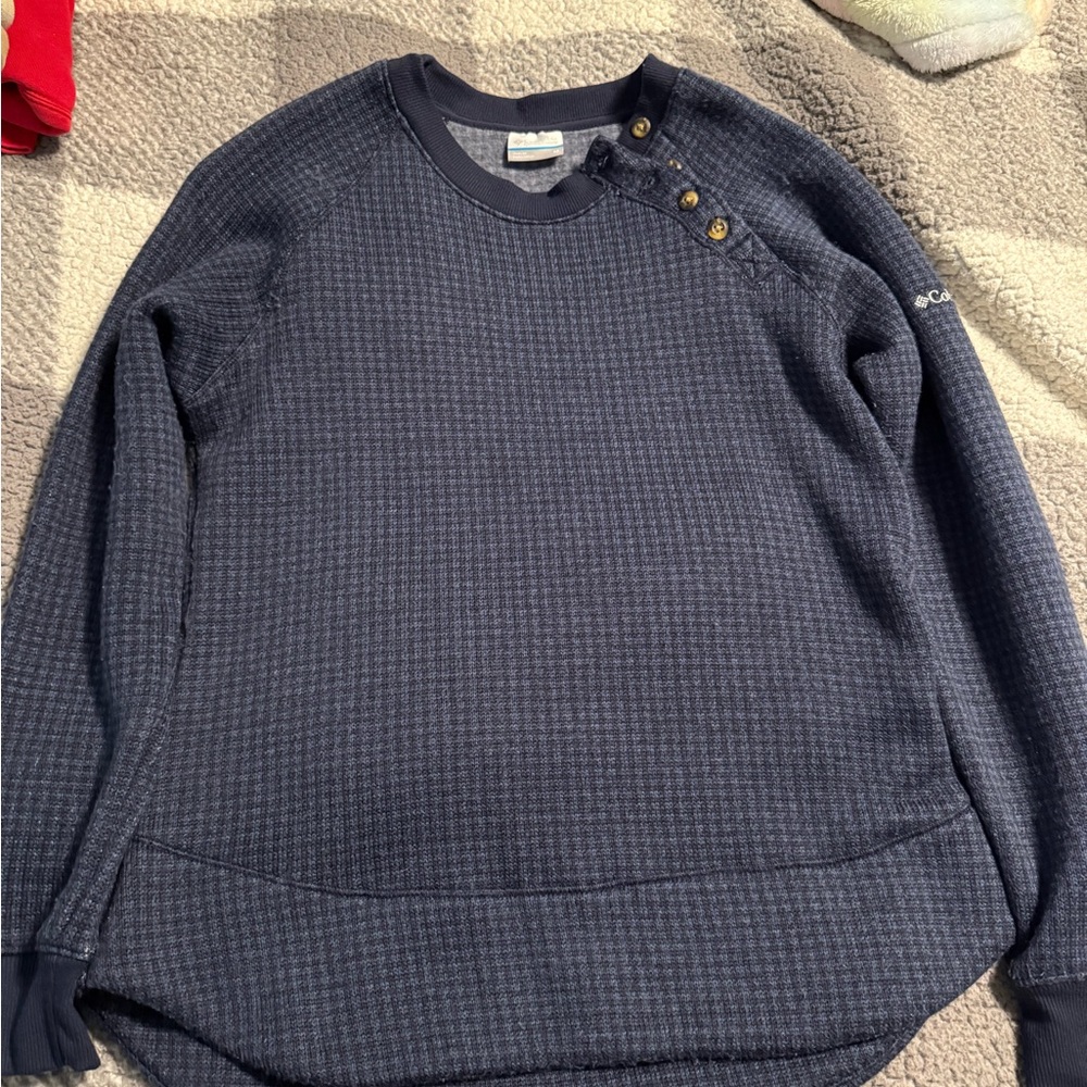 Columbia Women's Dark Blue Crewneck Sweater with Button Accents